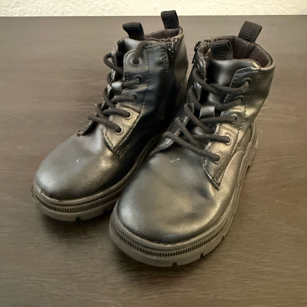 Zara Kids Black Leather Lace-Up Boots